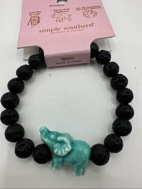 Simply Southern Black Lava Bead Bracelet Turquoise Interactive Elephant 🐘 Charm